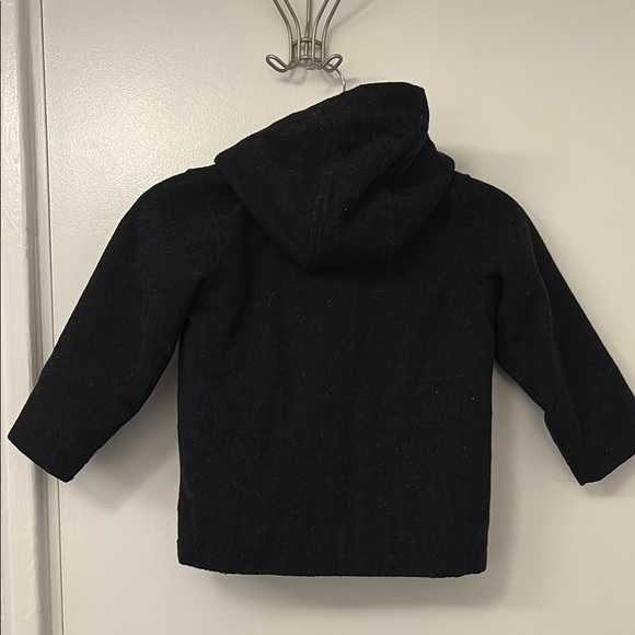 Black Pea Coat with Lined Hood and Toggle Closures - Picture 5 of 6